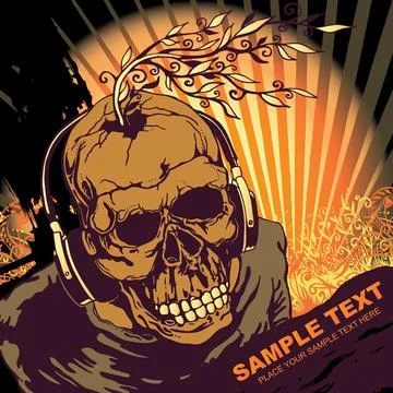 Pumpkin Skull DJ Vector T-Shirt Design Stock Illustration