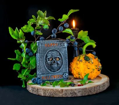 Pumpkin, skull Stock Photos