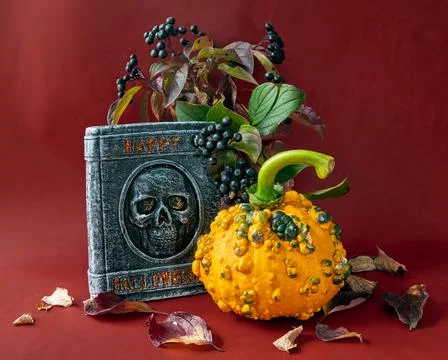 Pumpkin, skull Stock Photos