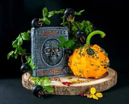 Pumpkin, skull Stock Photos