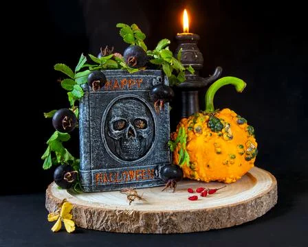 Pumpkin, skull Stock Photos