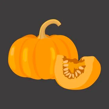 Pumpkin with slice flat design, vector illustration. Stock Illustration