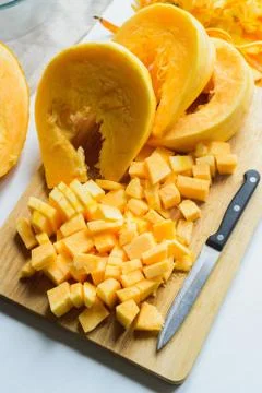 Pumpkin sliced diced Stock Photos