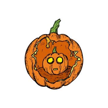 Pumpkin with a small halloween pumpkin inside. Jack'O'Lantern. Stock Illustration