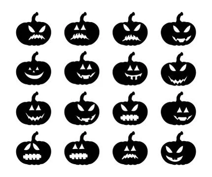 Pumpkin smile silhouette set vector symbol icon design. Beautiful illustratio Stock Illustration
