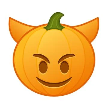 Pumpkin with smiling evil face with horns Large size of Halloween emoji Ilustración de archivo