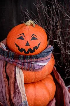 Pumpkin snowman Foto stock