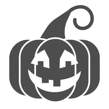 Pumpkin solid icon. Vegetable plant with ghost face. Halloween party vector イラスト素材