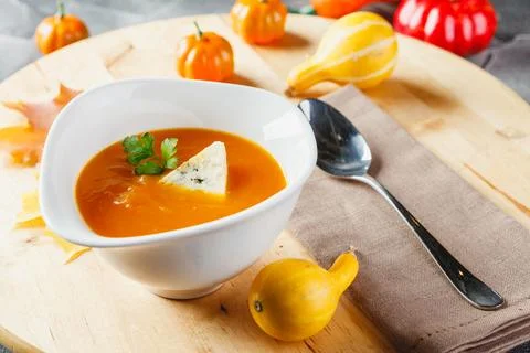 Pumpkin soup with cheese Stock Photos
