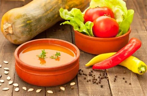Pumpkin soup with chilli Stock Photos