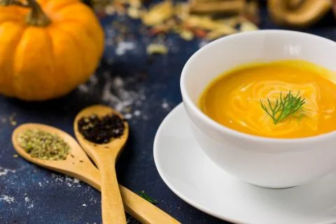 Pumpkin soup close up Stock Photos