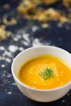 Pumpkin soup close up Stock Photos