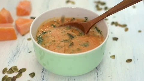 Pumpkin soup Stock Footage 74185071