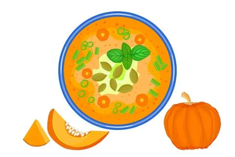Pumpkin soup isolated on white background. Stock Illustration