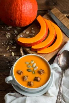 Pumpkin soup puree Stock Photos