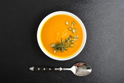 Pumpkin soup with seeds Stock Photos
