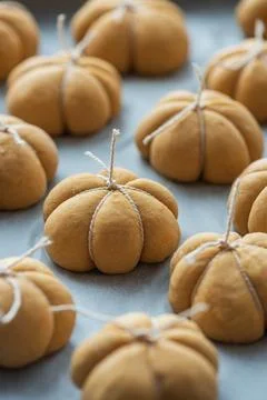 Pumpkin spice bread buns baking for autumn holidays Stock Photos