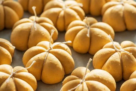 Pumpkin spice bread buns baking for autumn holidays Stock Photos