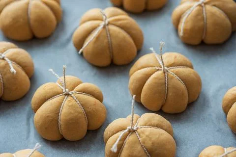 Pumpkin spice bread buns baking for autumn holidays Stock Photos