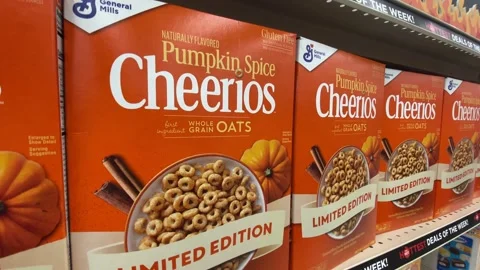 Pumpkin Spice Cheerios - Orange Box Stock Footage 214516236