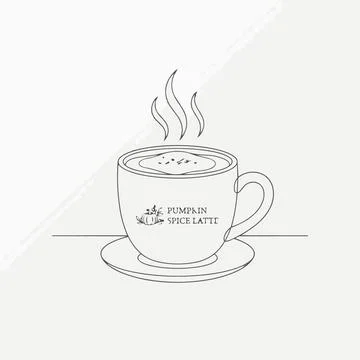 Pumpkin spice latte cup line art illustration Silhouette Stock Illustration