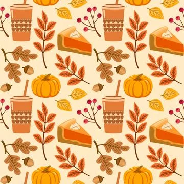 Pumpkin spice latte seamless vector pattern Stock Illustration