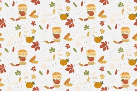 Pumpkin spice latte vector background, pumpkin Coffee and garden foliage, dec Stock Illustration