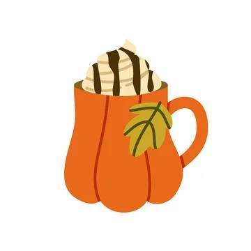 Pumpkin Spice Latte Vector Illustration Flat Geometric Autumn Coffee Cup Stock Illustration