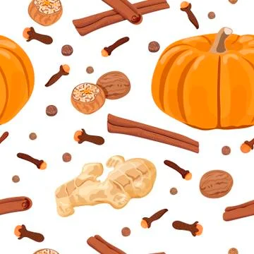Pumpkin spice. seamless pattern vector set Stock Illustration