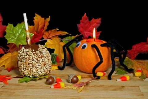 Pumpkin spider candle Stock Photos