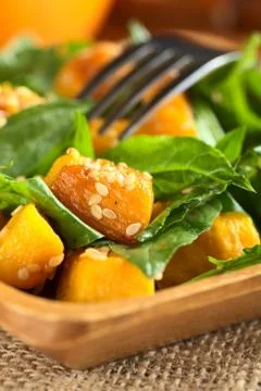Pumpkin spinach salad Stock Photos