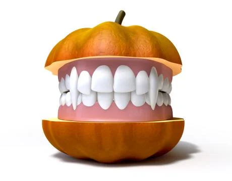Pumpkin split with vampire teeth Illustrazione stock
