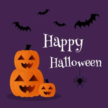 Pumpkin stack. Happy Halloween text banner isolated Stock Illustration