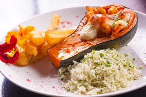 Pumpkin Stuffed with Shrimp Stock Photos