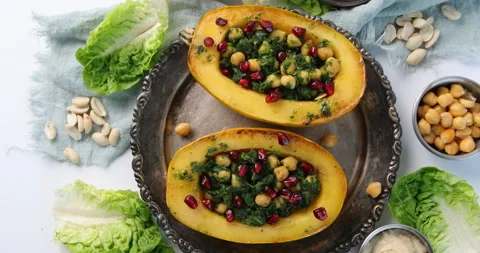 Pumpkin stuffed vegetables.  Stock Footage 223338418