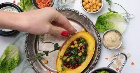 Pumpkin stuffed vegetables.  Stock Footage 224023212