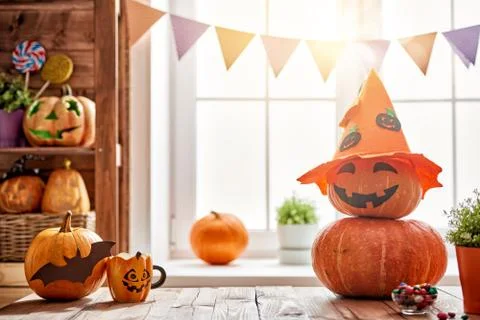 Pumpkin on the table at home Stock Photos