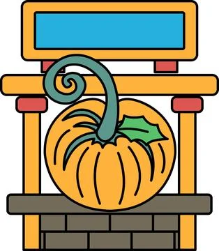 A pumpkin is on a table with a sign that says "Pumpkin" Stock Illustration