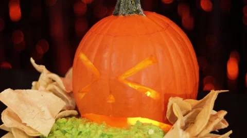 Pumpkin throwing up guacamole 003 Stock Footage 242963053