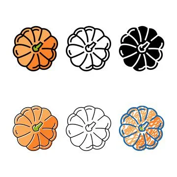 Pumpkin top view color variants icon vector Stock Illustration