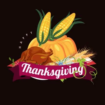 Pumpkin with two corn cobs in green leaves, autumn food background vector Illustrazione stock