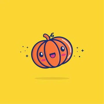 Pumpkin Vector Icon Illustration. Cute Vegetable. Flat Cartoon Style Suitable Stock Illustration