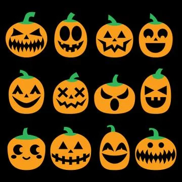 Pumpkin vector icons set, Halloween scary faces design set イラスト素材