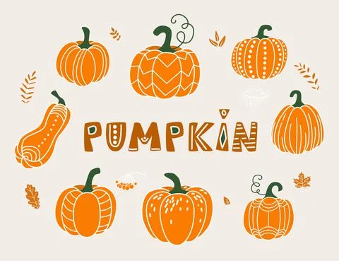 Pumpkin vector illustration in flat naive simple modern style. Autumn decorative Stock Illustration