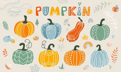 Pumpkin vector illustration in flat naive simple modern style. Autumn decorative Stock Illustration