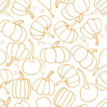 Pumpkin vector seamless pattern, hand drawn sketch isolated on white background Stock Illustration