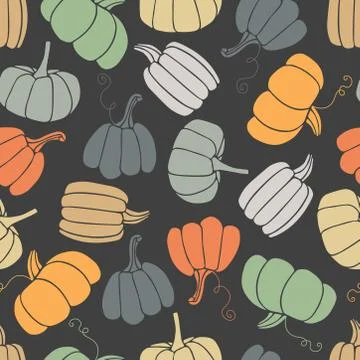 Pumpkin vector seamless pattern, hand drawn sketch on dark background. Halloween Illustrazione stock