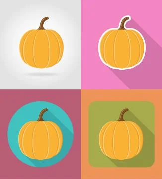 Pumpkin vegetable flat icons with the shadow vector illustration Stock Illustration