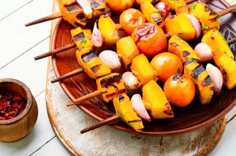 Pumpkin vegetable kebab. Stock Photos