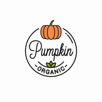 Pumpkin vegetable logo. Round linear on background Stock Illustration